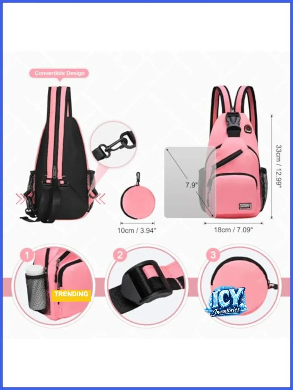 Convertible Sling Backpack Crossbody Mini Daypack for Travel Hiking Water
